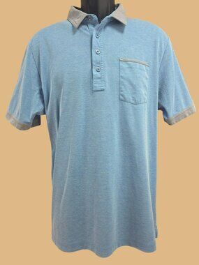 Travis Mathew Mens Blue Polo Large Gray Contrast Trim